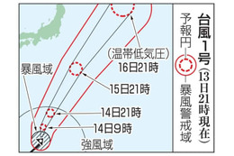 台風1号、小笠原諸島接近へ 画像
