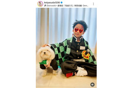 保田圭、7歳息子が炭治郎に変身!ハロウィン仮装SHOTに「再現度めちゃくちゃ高い」の声