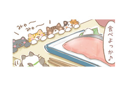 「食べよっか」自炊ご飯もこれからは猫ちゃんといっしょ。しかもメニューは好物の魚！【あなたとくらし隊！ちびっ福 #９】