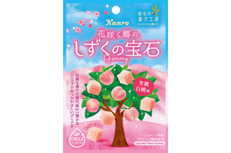 【セブン限定】白桃シロップの濃密な味＆もっちり食感「しずくの宝石グミ芳潤白桃味」新パッケージで登場