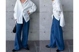 究極シンプルでおしゃれな白シャツ×デニムの旬スタイル。シルエットが美しく体型カバーも叶える着こなし【40代の毎日コーデ】