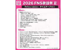 「2026 FNS歌謡祭 夏」タイムテーブル公開 画像