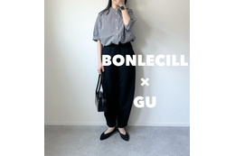 【GU】黒のバレルパンツにギンガムチェックを合わせて。モノトーンの大人カジュアルの着こなし【40代の毎日コーデ】