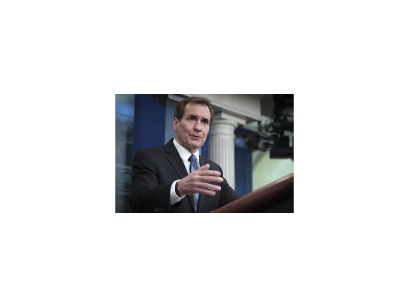 8月、米ホワイトハウスで記者会見する国家安全保障会議のカービー戦略広報調整官（ゲッティ＝共同）