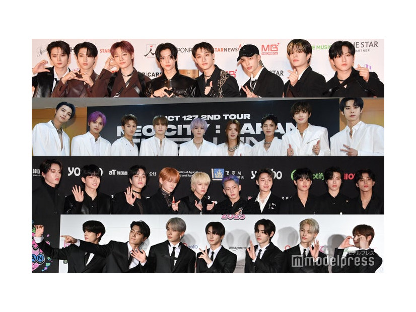 （上段から）Stray Kids、NCT 127、TREASURE、ENHYPEN（C）モデルプレス