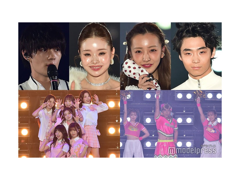 （上段左から時計回り）佐野勇斗、ソン・ジア、板野友美、八村倫太郎、平成フラミンゴ＆ゴリエ、Billlie（C）モデルプレス
