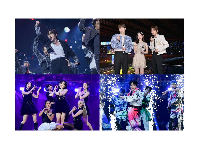 （左上から時計回りに）ATEEZ、MC、TEMPEST、OH MY GIRL「SBS INKIGAYO LIVE in TOKYO」（C）SBS