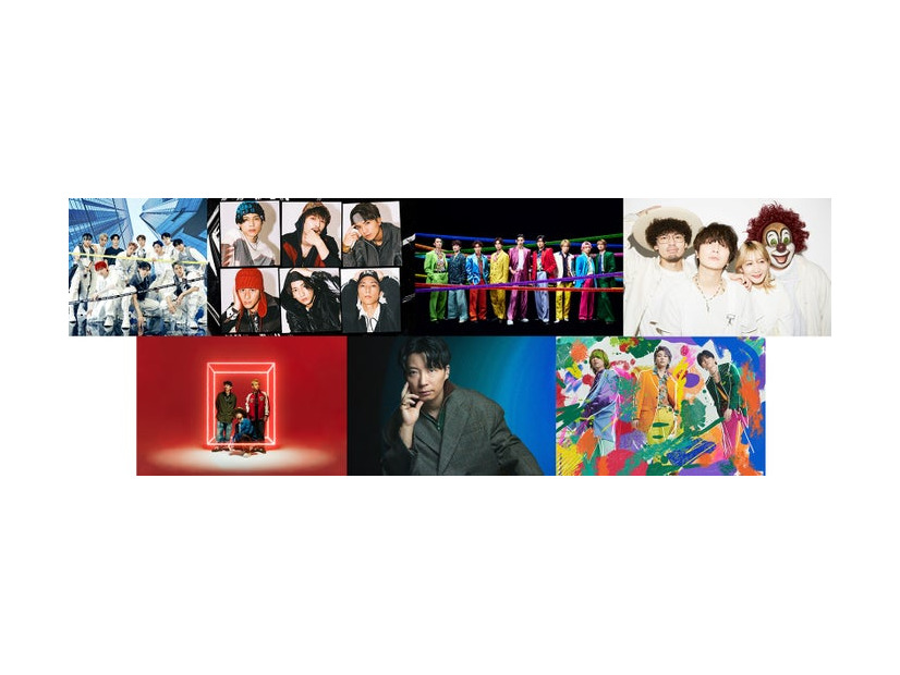 （上段左から）JO1、SixTONES、Snow Man、SEKAI NO OWARI（後列左から）10-FEET、星野源、Mrs. GREEN APPLE（提供写真）