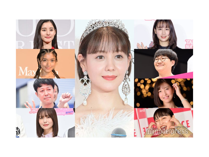 （左上から時計回りに）新木優子、トリンドル玲奈、山本美月、近藤春菜、小澤陽子アナウンサー、丸山礼、長濱ねる、小籔千豊、ローラ（C）モデルプレス