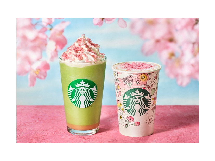 （左から）花見抹茶 クリーム フラペチーノ、花見 ブロンド ラテ※画像はイメージ／提供画像