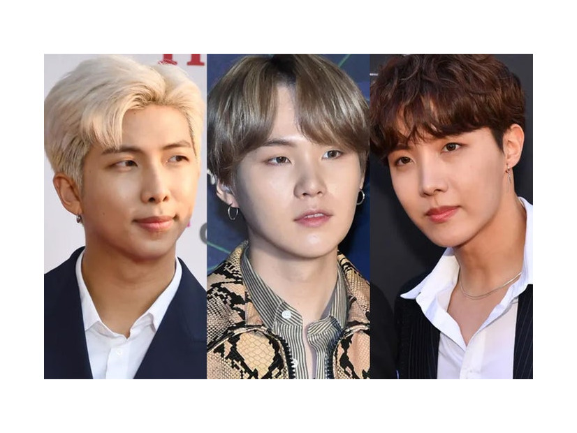 RM／Photo by Getty Images、SUGA（C）モデルプレス、J-HOPE／Photo by Getty Images