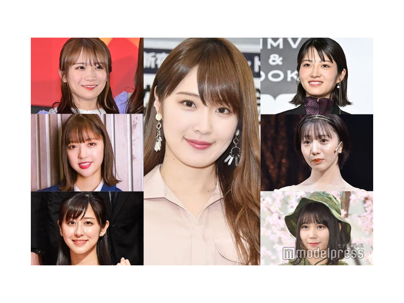 （左上から時計回りに）秋元真夏、高山一実、若月佑美、能條愛未、川後陽菜、斎藤ちはるアナ、和田まあや、（C）モデルプレス