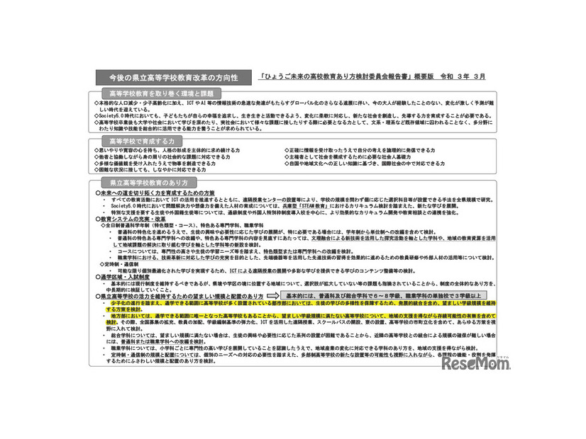 今後の県立高等学校教育改革の方向性