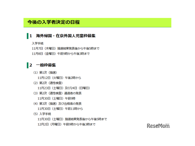 令和7年度東京都立小学校入学者決定の日程