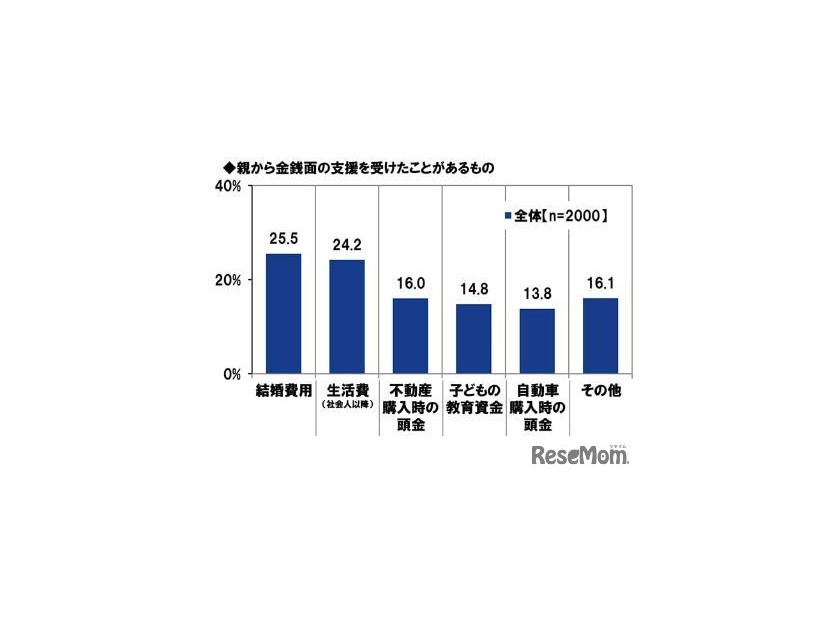 親から金銭的支援を受けた経験があるもの