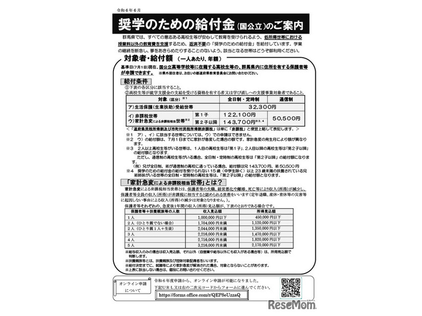 群馬県国公立高等学校等奨学のための給付金制度