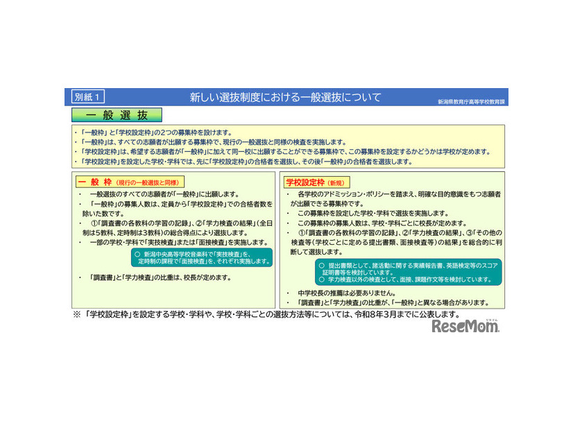 新しい選抜制度における一般選抜について