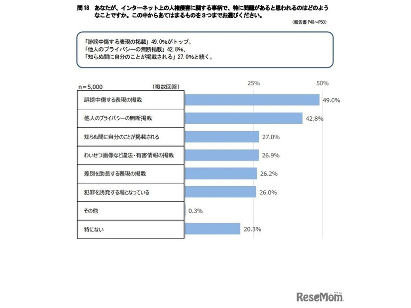 インターネット上の人権侵害に関する事柄で、特に問題があると思われるのはどのようなことですか