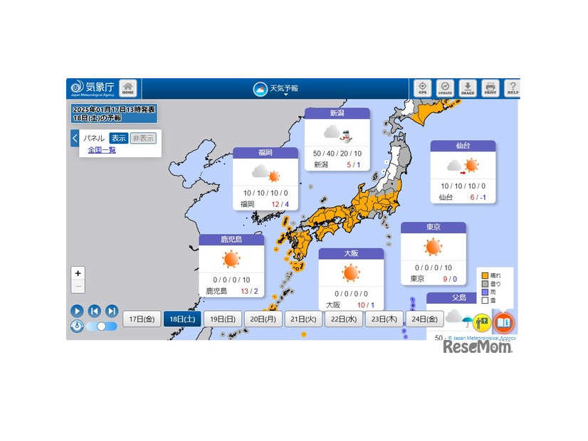 2025年1月18日の天気予報