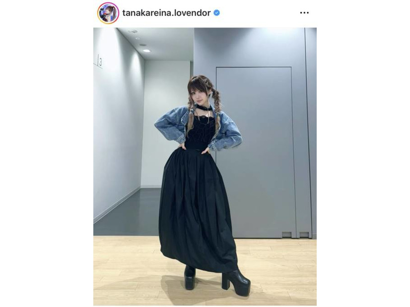 田中れいな、“ウエスト細く見える”ブラックコーデSHOTに反響「本当に細い」「かわいすぎっ」