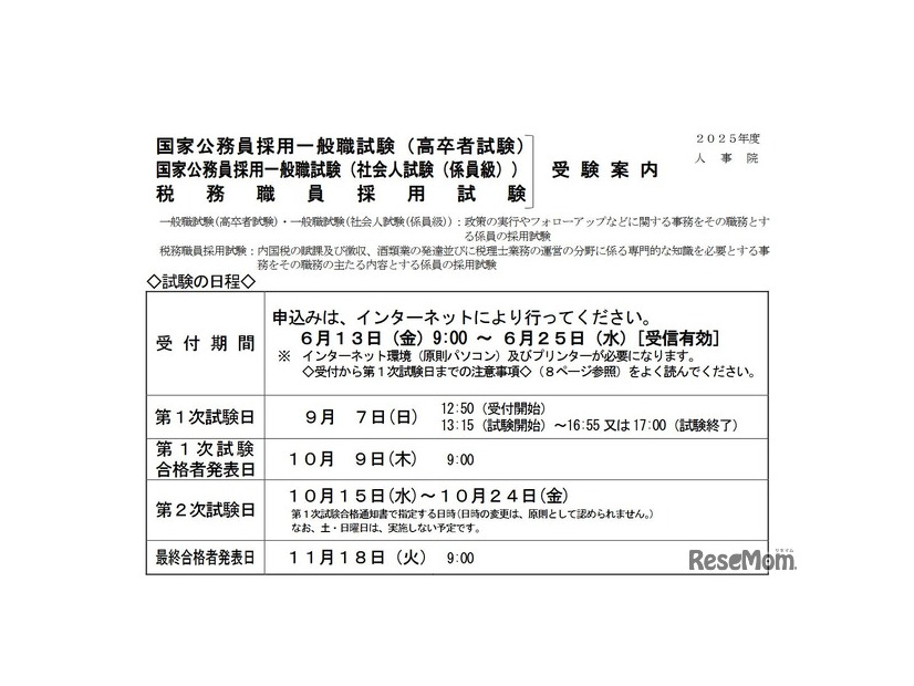 受験案内（一部）