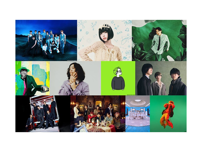 （上段左から）INI、ano、imase（中段左から）香取慎吾、キタニタツヤ、こっちのけんと、シャイトープ（下段左から）SixTONES、超特急、NiziU、Vaundy
