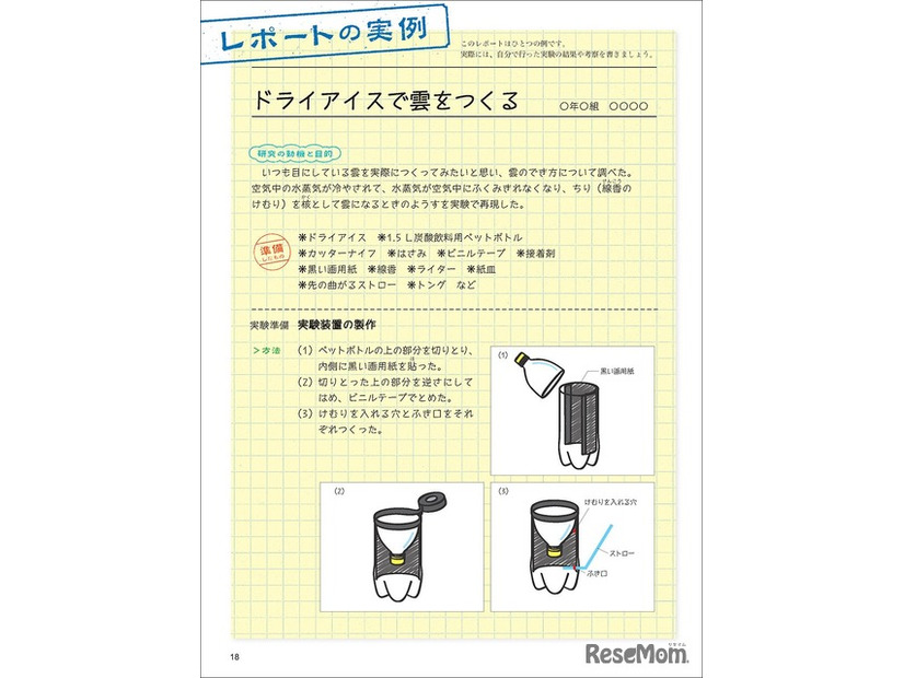 レポートの実例：実際の実験結果をまとめたレポートの例がついている