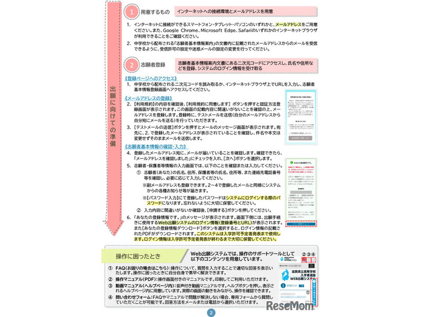 Web出願システムについての志願者向け案内リーフレット