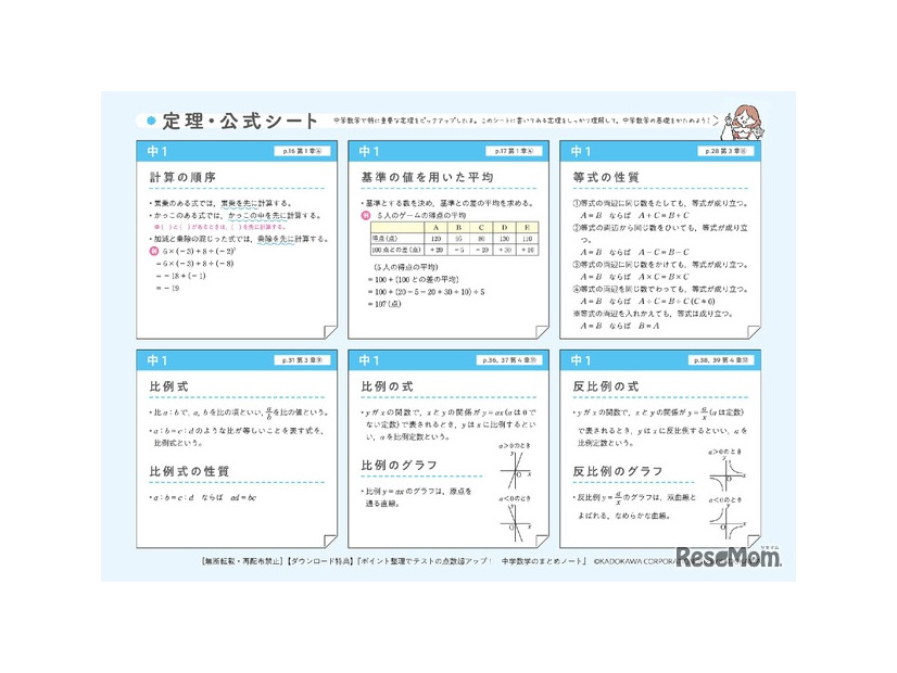 中学数学の定理・公式シート（A4サイズ）がダウンロードできる