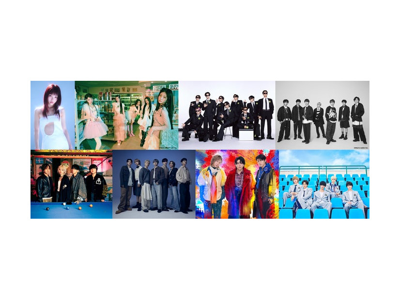 （上段左から）アイナ・ジ・エンド、ILLIT、Snow Man、なにわ男子（下段左から）ねぐせ。、BE:FIRST、Mrs. GREEN APPLE、M!LK（提供写真）