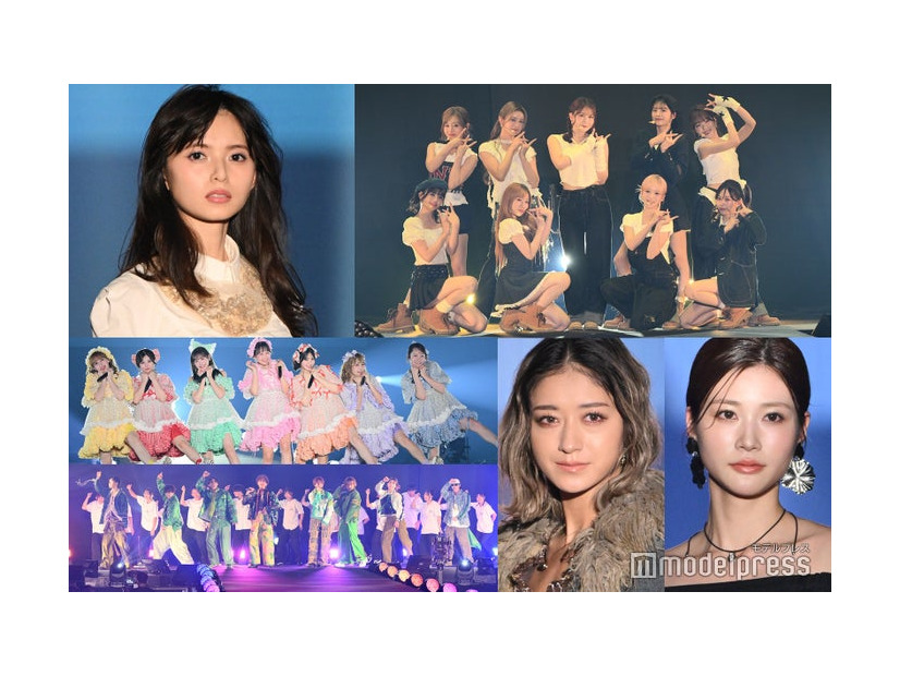 （左上から時計回りに）齋藤飛鳥、ME:I、生見愛瑠、みちょぱ。FANTASTICS、FRUITS ZIPPER（C）モデルプレス