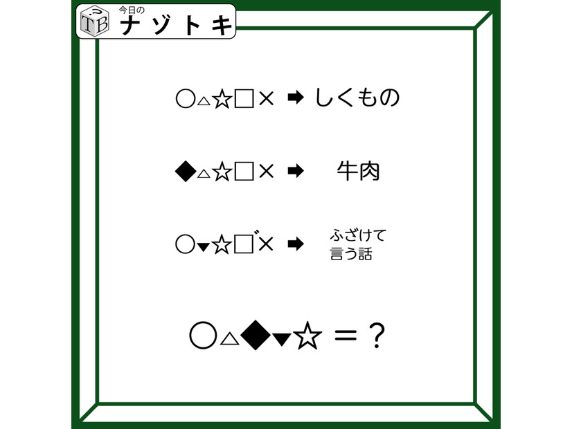 クイズです！「右のヒントから左の単語を導きましょう」各記号は同じ文字が入ります【難易度LV３.・中辛】