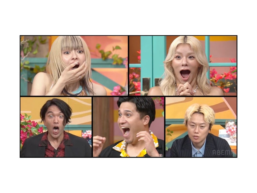 （左から時計回りに）山本舞香、とうあ、リリー、木村昴、盛山晋太郎「ラブキャッチャージャパン2」（C）CJ ENM CO., LTD. All Rights Reserved（C）AbemaTV,Inc.