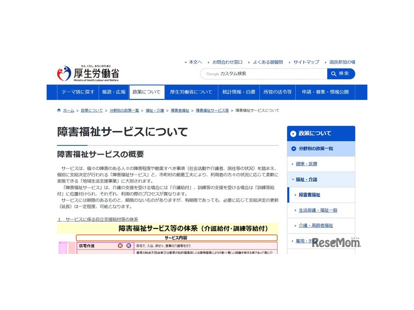 厚生労働省「障害福祉サービス」について