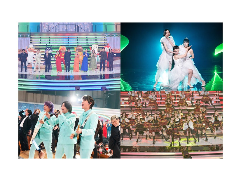 「第76回NHK紅白歌合戦」（上段）「あんぱん」SPステージ、Perfume（下段）Mrs. GREEN APPLE、AKB48（C）NHK