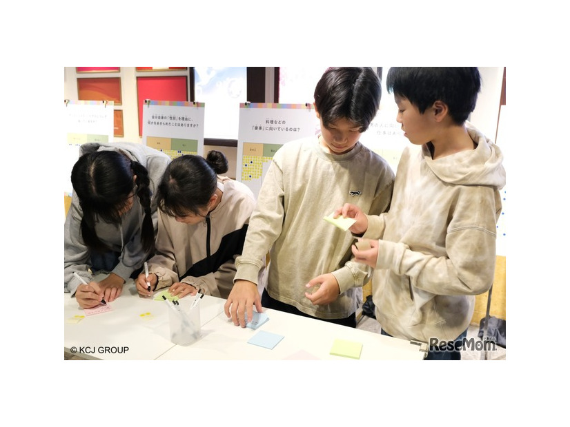 自分の意見を付箋に書く子供たち