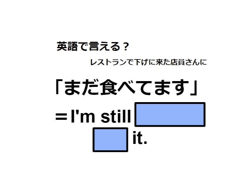 英語で「まだ食べてます」は何て言う？