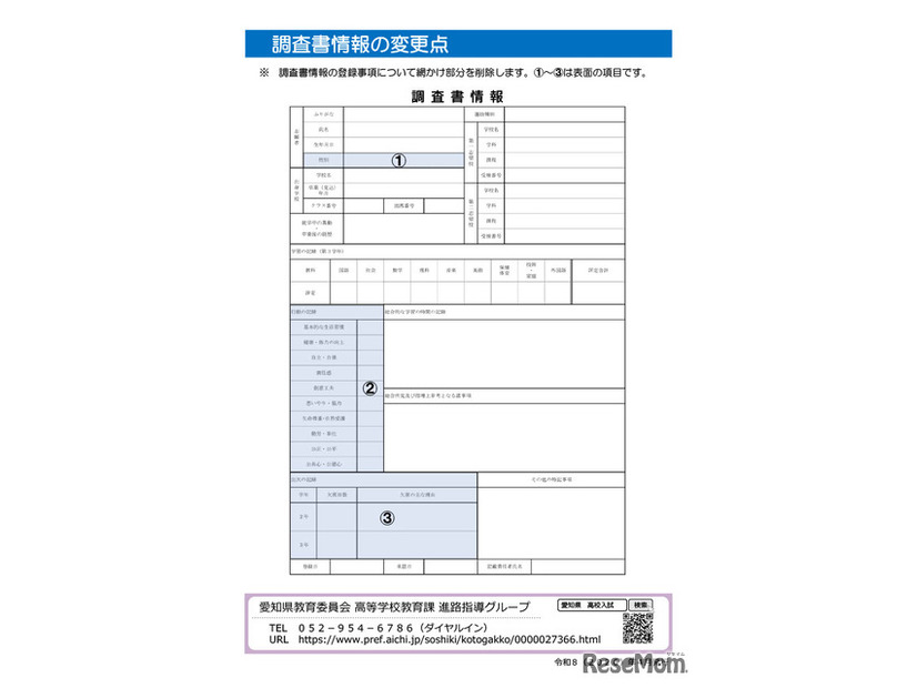 リーフレット「公立高校の入試の調査書情報が変わります！」