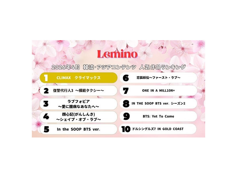 4月の韓流・アジア人気作品ランキング（C）Lemino