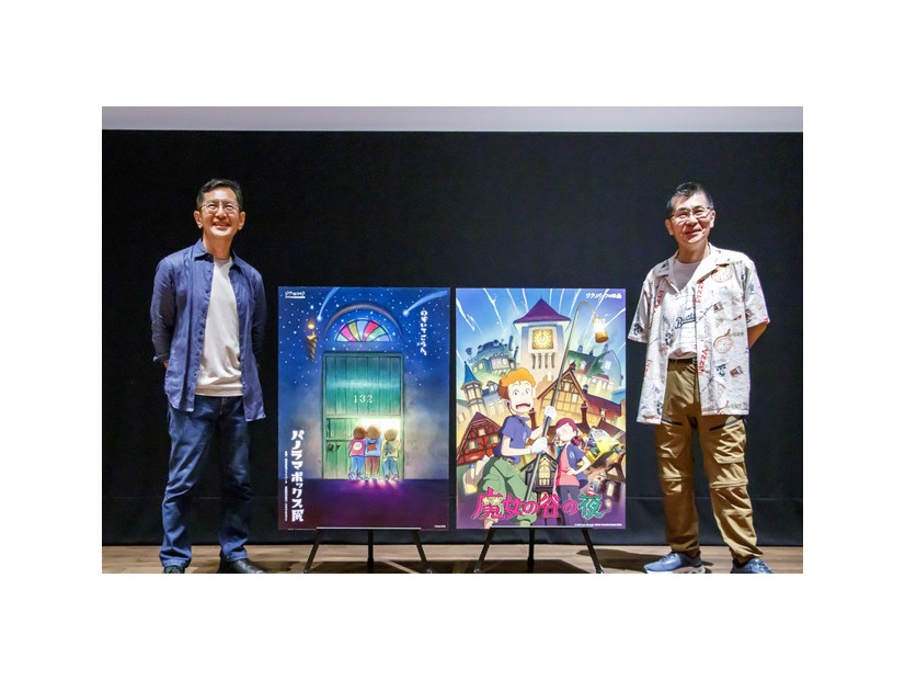 記者会見に登壇した宮崎吾朗監督（左）と山下明彦監督（右）