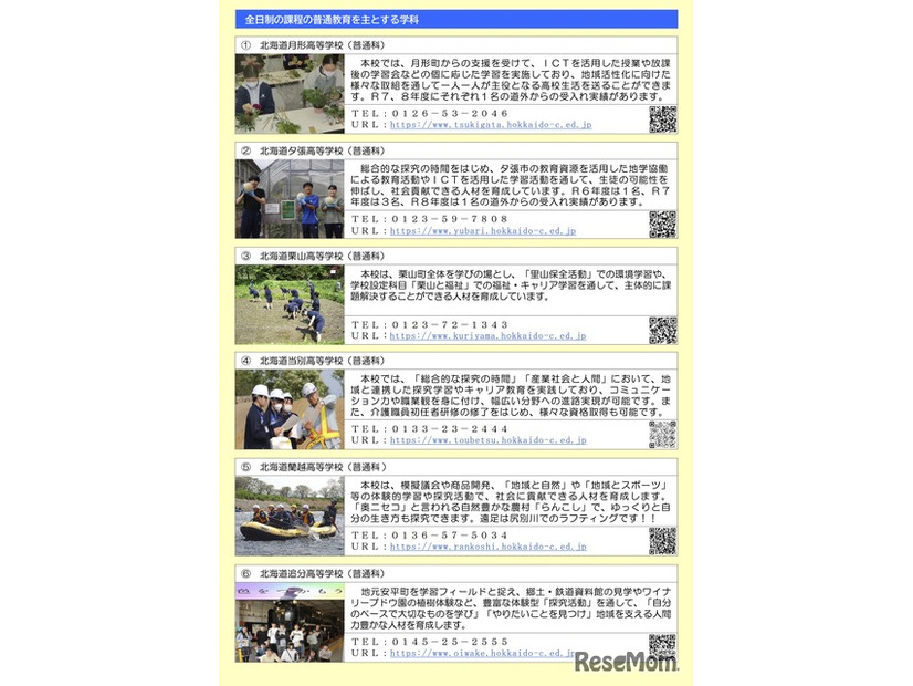 普通教育を主とする学科をおく学校紹介リーフレット（一部）