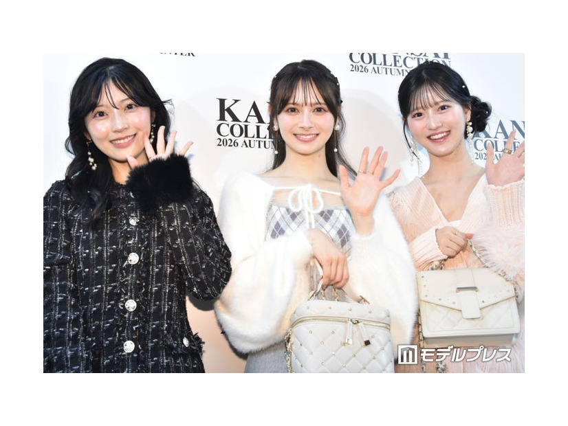 「関コレ」囲み取材に応じた（左から）佐藤綺星、伊藤百花・八木愛月（C）モデルプレス