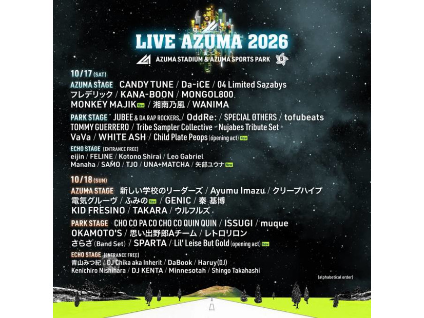 福島最大級の音楽フェス「LIVE AZUMA 2026」最終出演アーティスト発表。ふみの・MONKEY MAJIKらがラインナップ