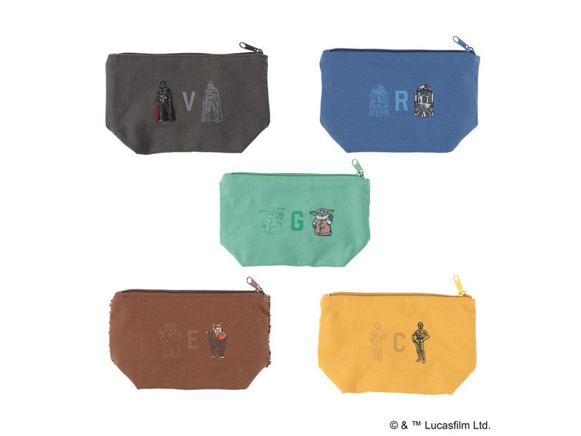 STAR WARS COLORS ポーチ ダース・ベイダー／C-3PO／R2-D2／イウォーク、The Mandalorian COLORS ポーチ グローグー／各3,740円(税込)