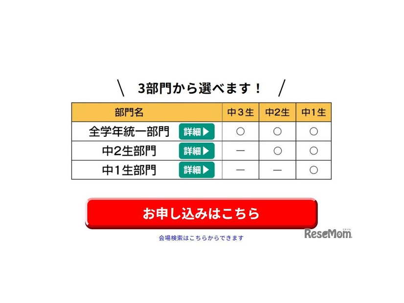 3部門から選択可能