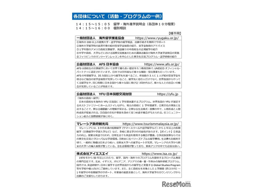 千葉県中学生・高校生留学フェアのチラシ