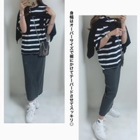 腕まわりも体のラインも拾わない【GU】太幅ボーダーT。×細身スカートで大人のカジュアルが完成【40代の毎日コーデ】