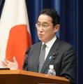 物価高対策などで記者会見する岸田首相＝4月、首相官邸