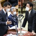 安倍元首相の国葬に関し、衆院議運委で答弁する岸田首相（右）と質問する立憲民主党の泉代表＝8日午後
