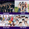 （上段左から）LE SSERAFIM、ENHYPEN、STAYC、ITZY（下段左から）ATEEZ、Stray Kids、THE BOYZ（提供写真）